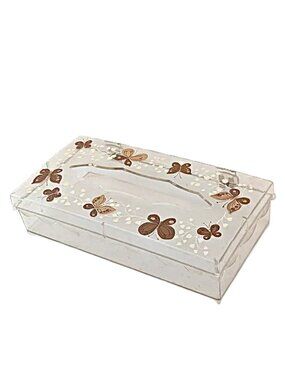 Vintage MCM Butterflies Tissue Box Holder Cover Clear & Gold Acrylic  by Wolff